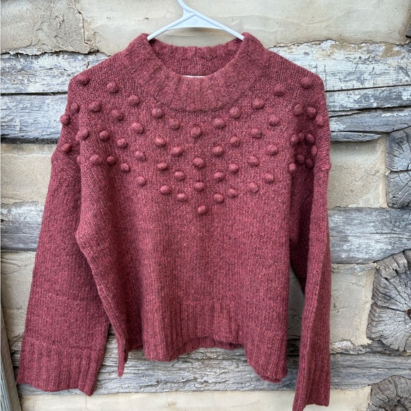 Madewell Sweaters - Madewell Women’s Mock Neck Cropped Pom Pom Detail Sweater Wool Blend Rust Size M